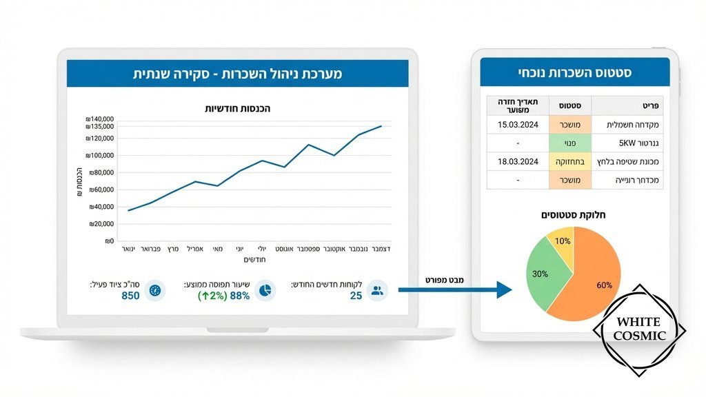 מערכת ניהול השכרות בענן על מסכים שונים