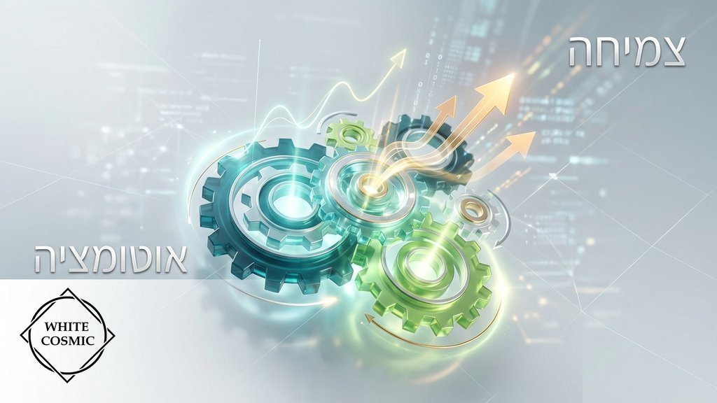 גלגלי שיניים דיגיטליים וחיצים המייצגים אוטומציה וצמיחה